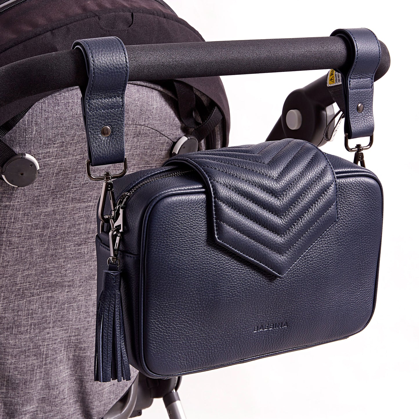 Baebina compact baby bag and pram caddy navy leather