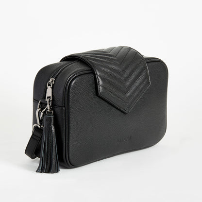 Black leather compact crossbody baby bag