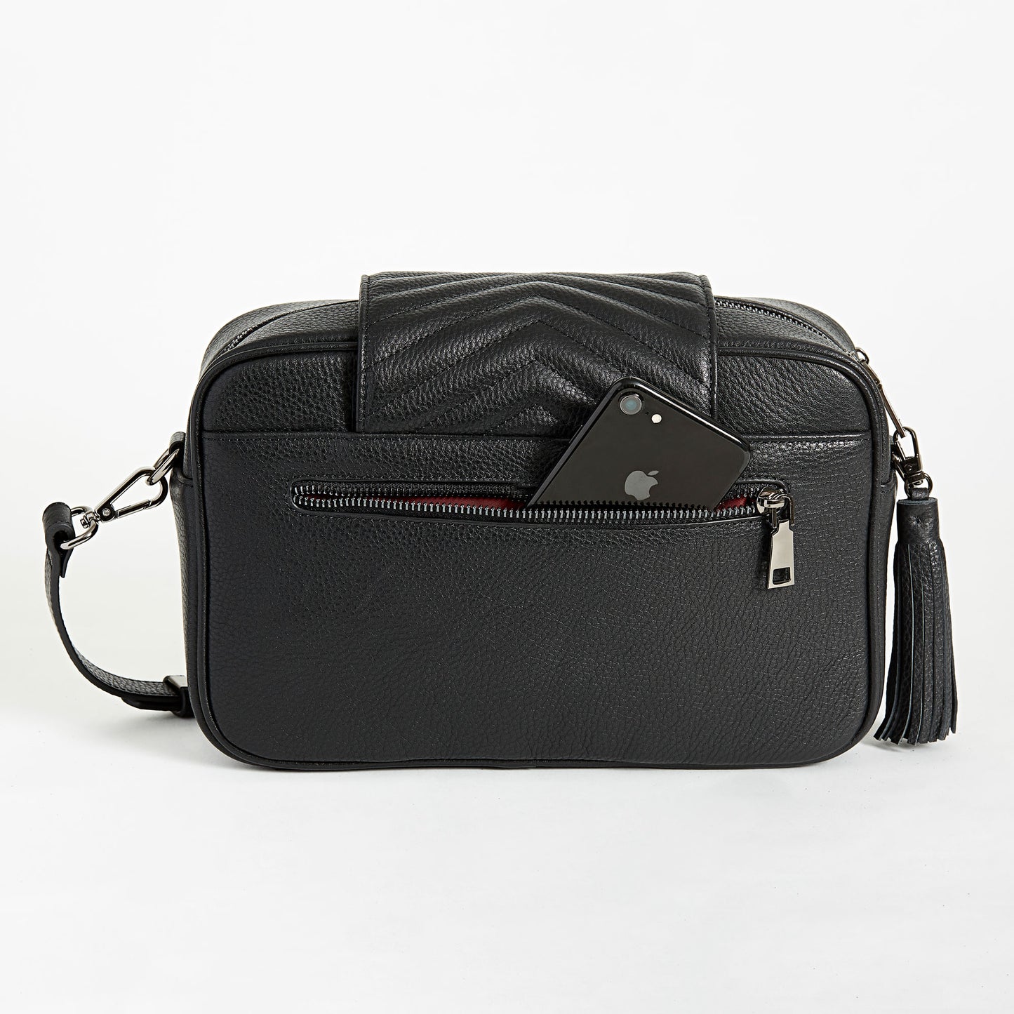 Black leather compact crossbody baby bag