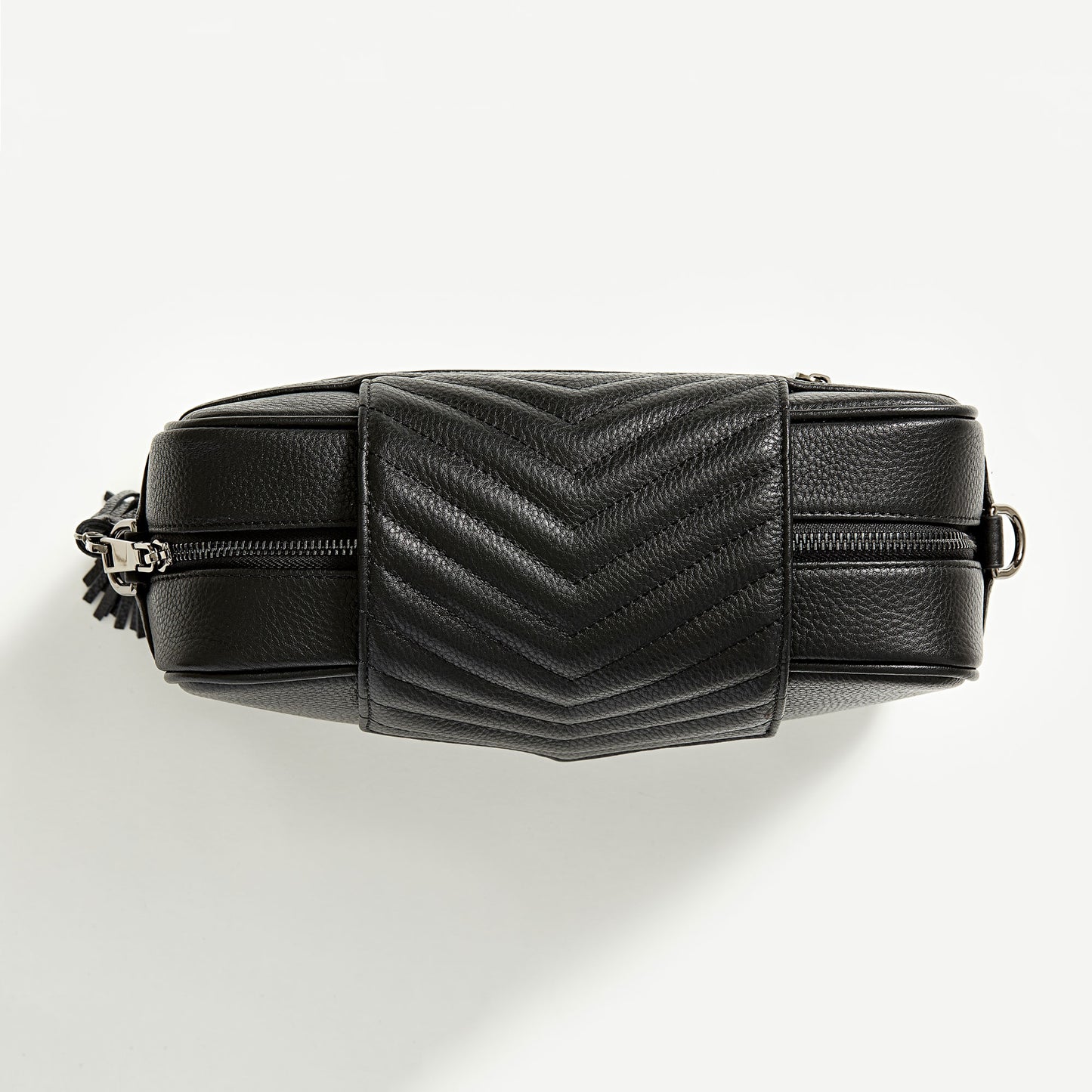 Black leather compact crossbody baby bag