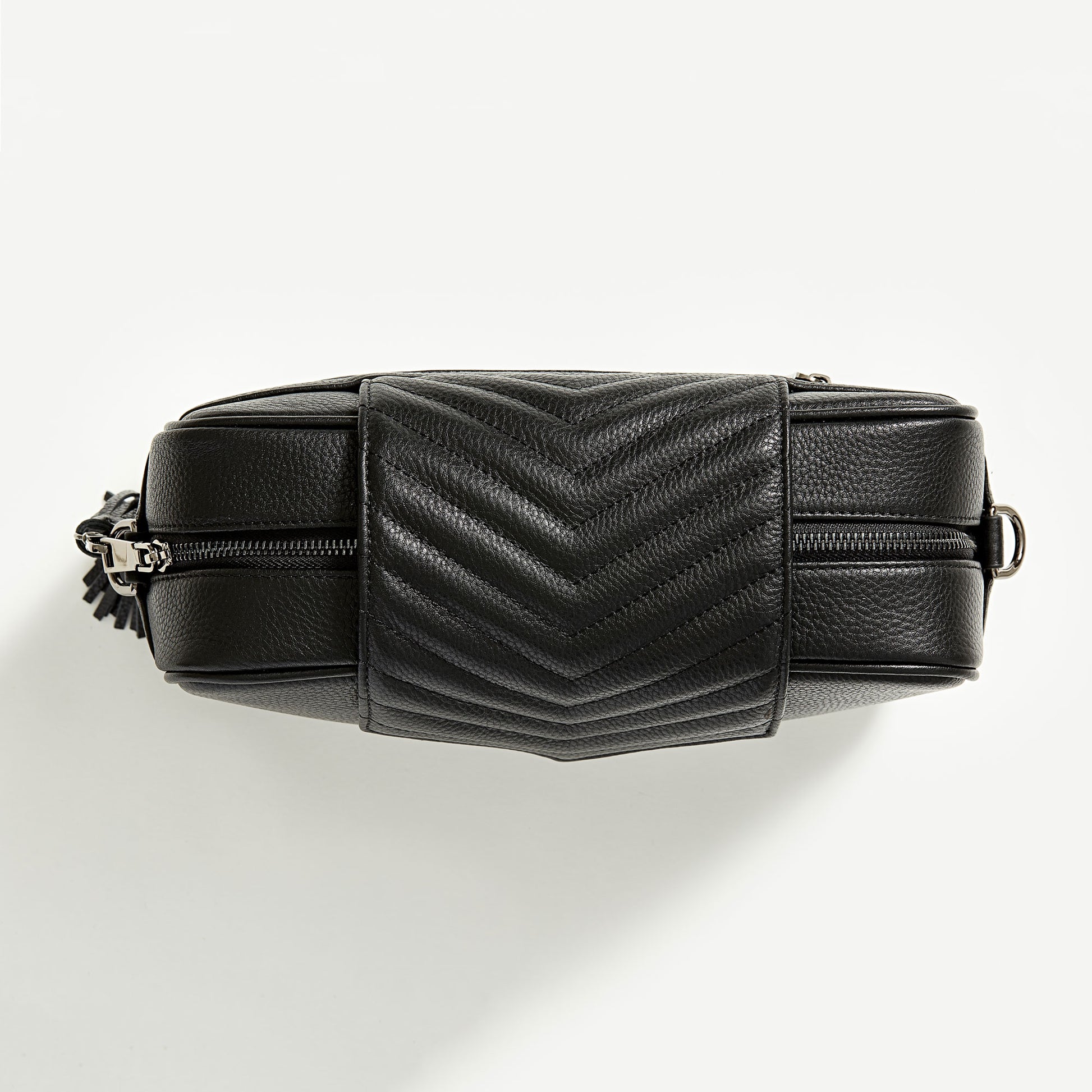 Black leather compact crossbody baby bag