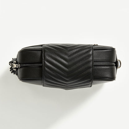 Black leather compact crossbody baby bag
